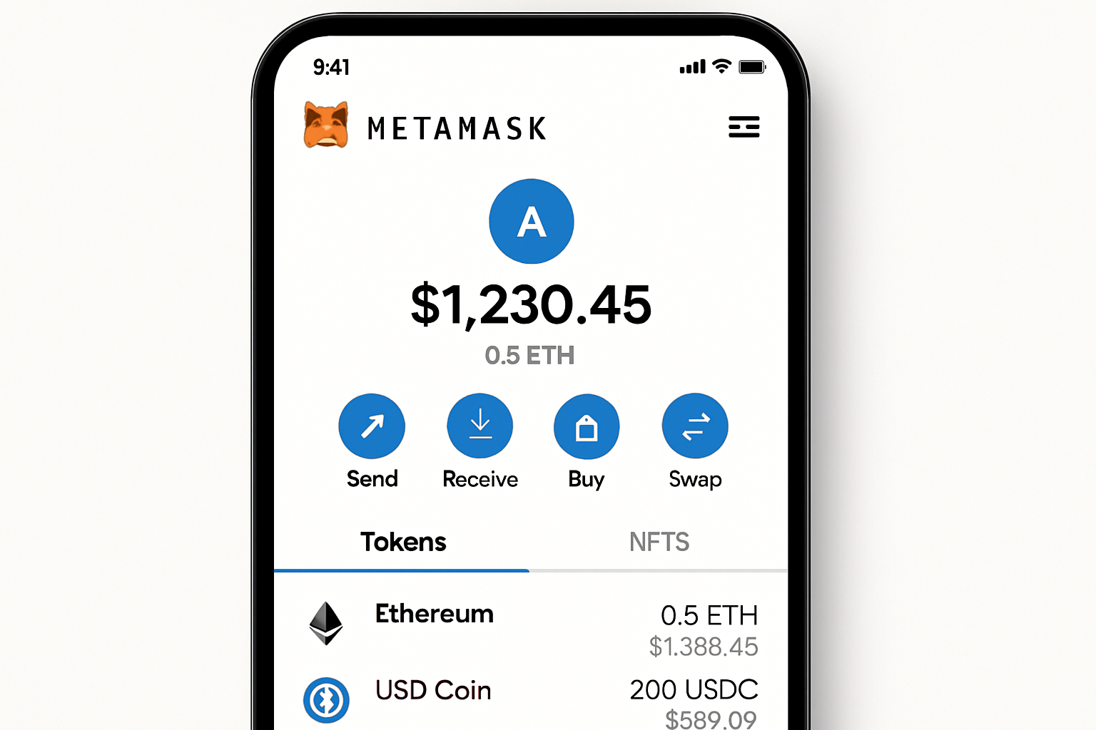 MetaMask digital wallet app interface