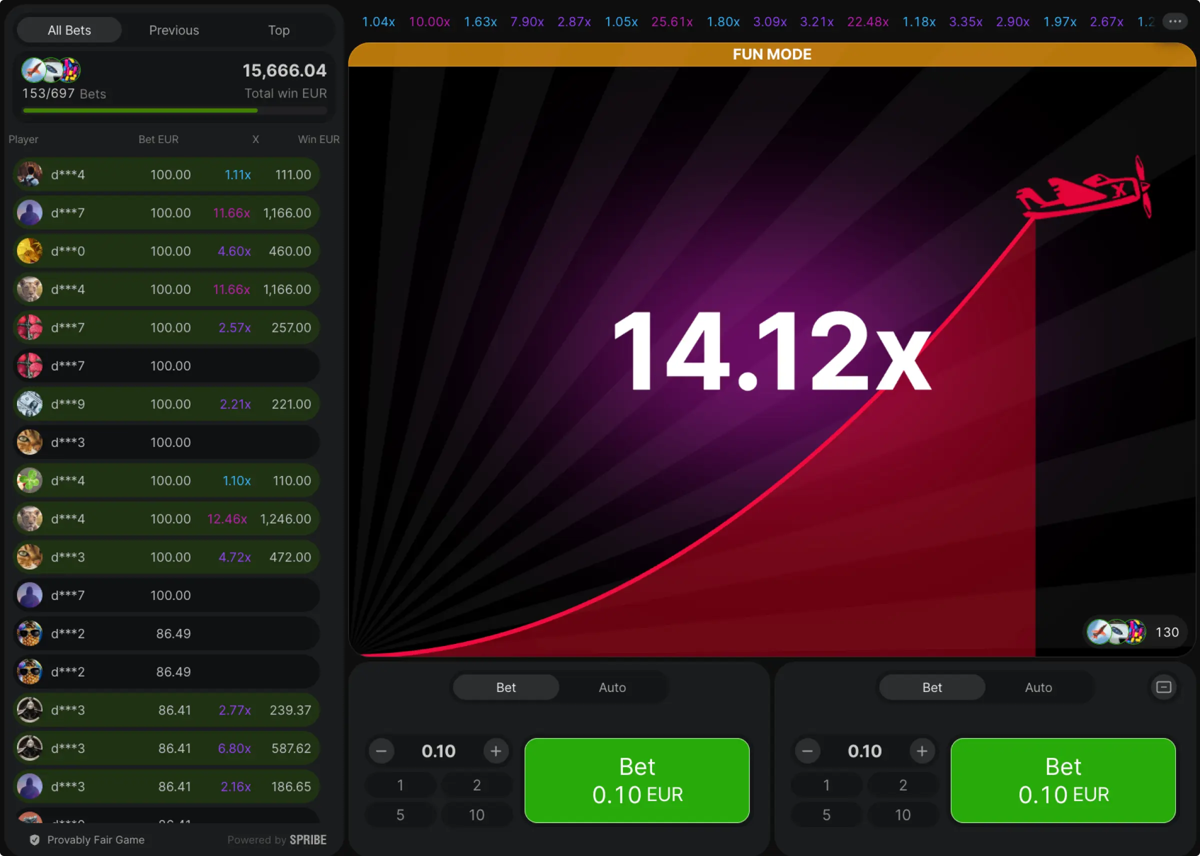 provably fair crash game Solana casino screenshot