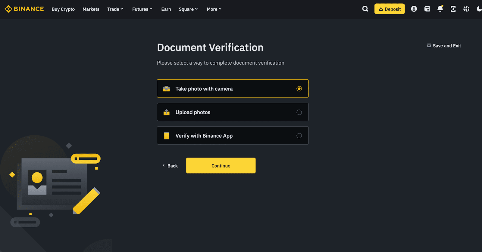 Binance KYC verification process screenshot