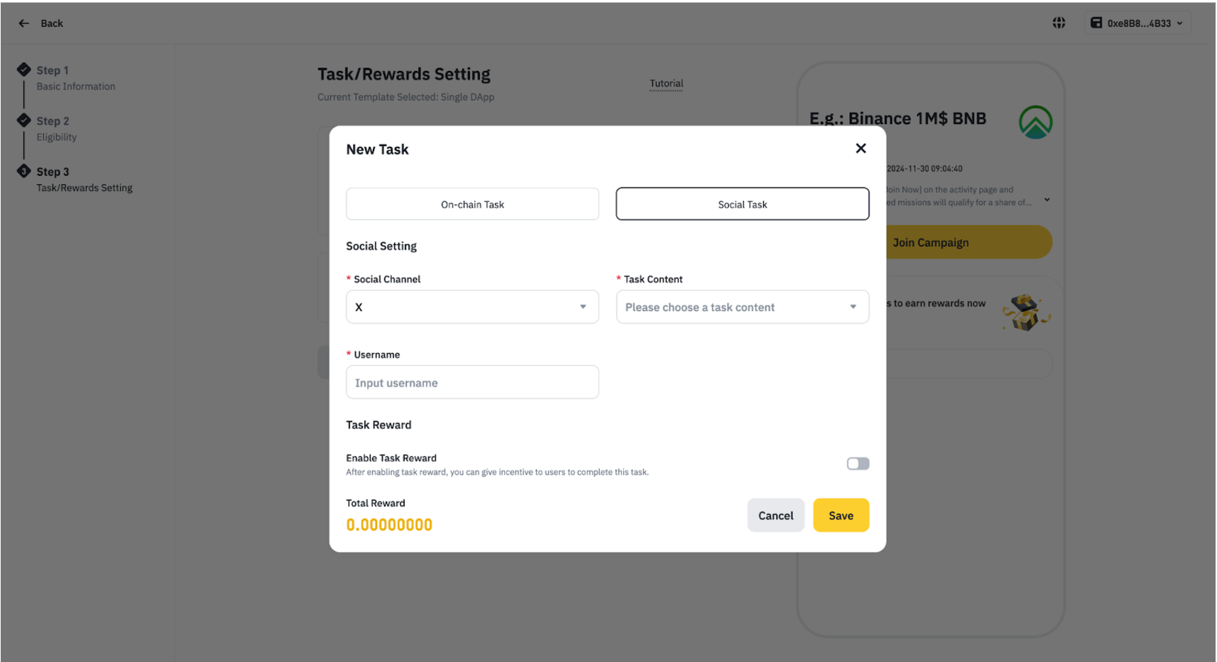 Completing social tasks for Binance airdrop