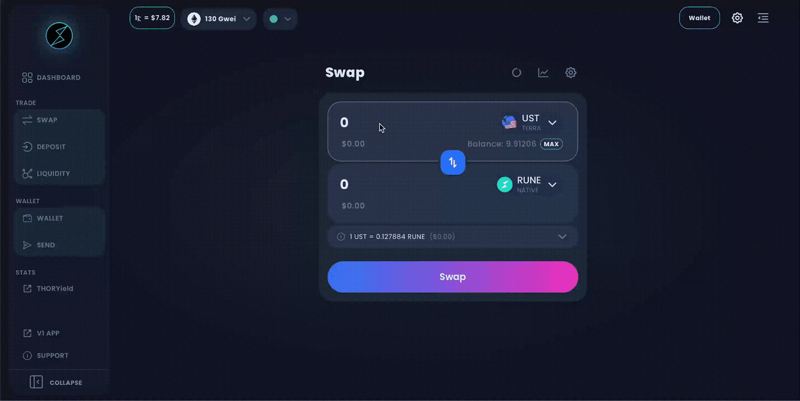 Crypto.com DeFi Wallet cross-chain swap interface