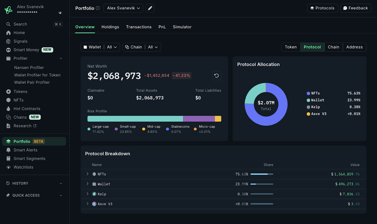 Nansen Portfolio Base analytics interface