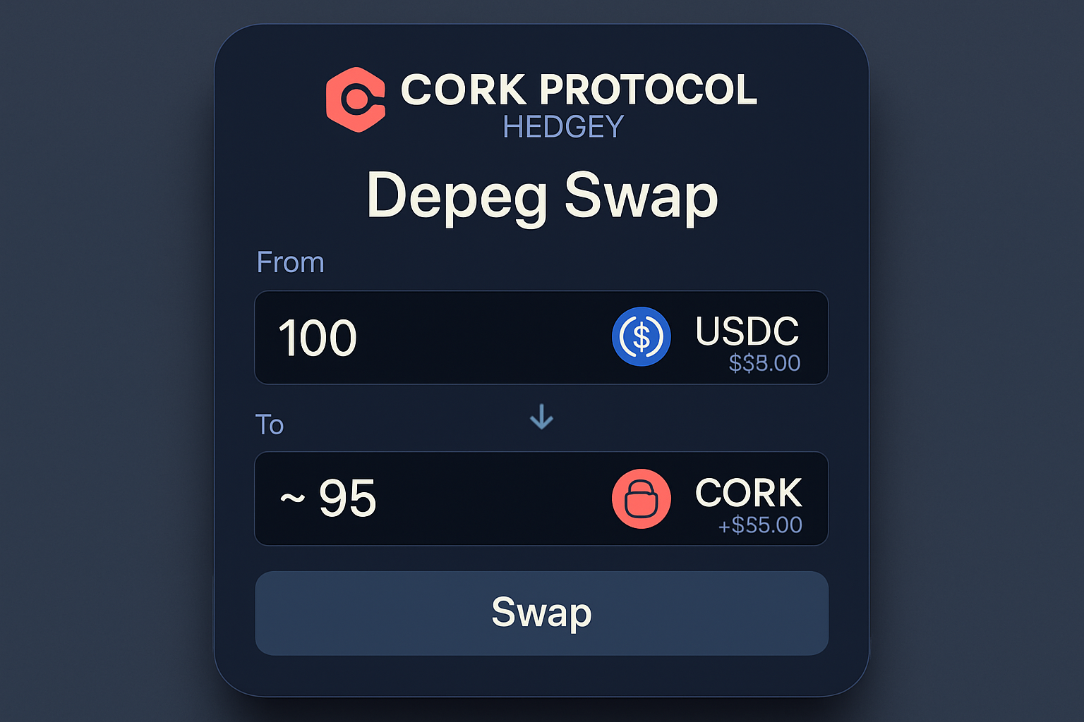 Cork Protocol, Hedgey depeg swap interface