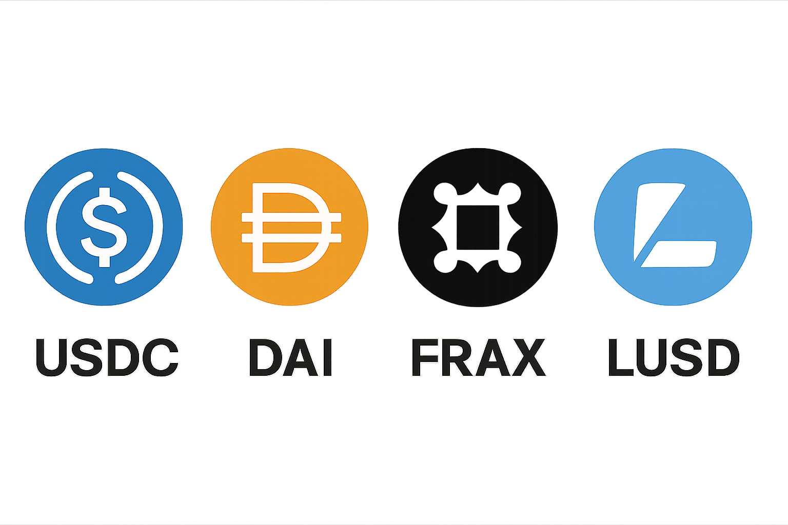 USDC, DAI, FRAX, LUSD stablecoin logos