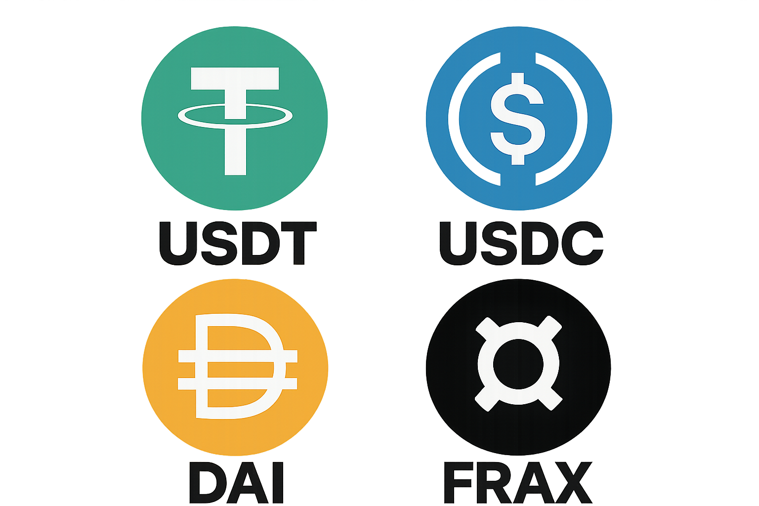 various stablecoin logos USDT USDC DAI FRAX