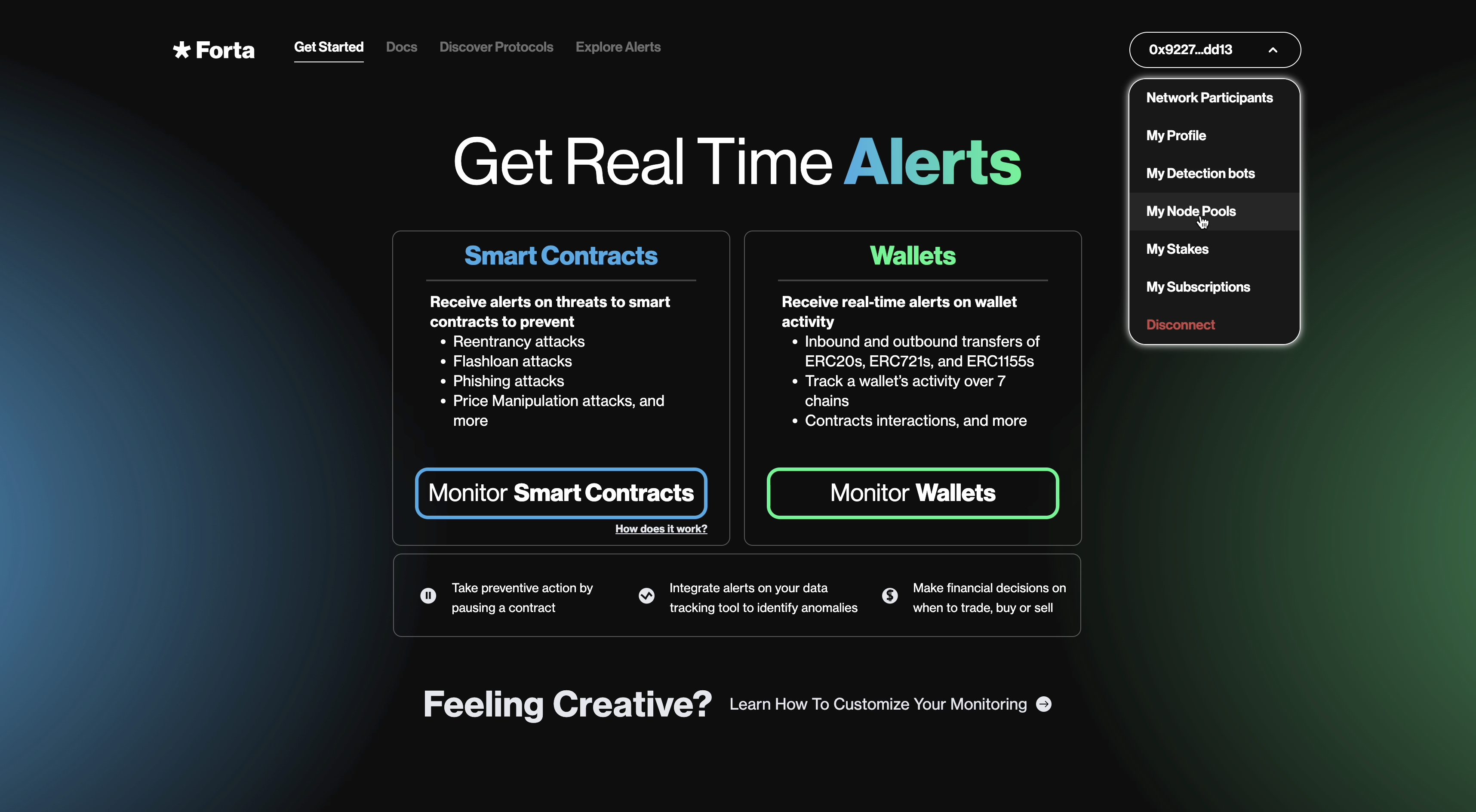 Forta dashboard with real-time alerts