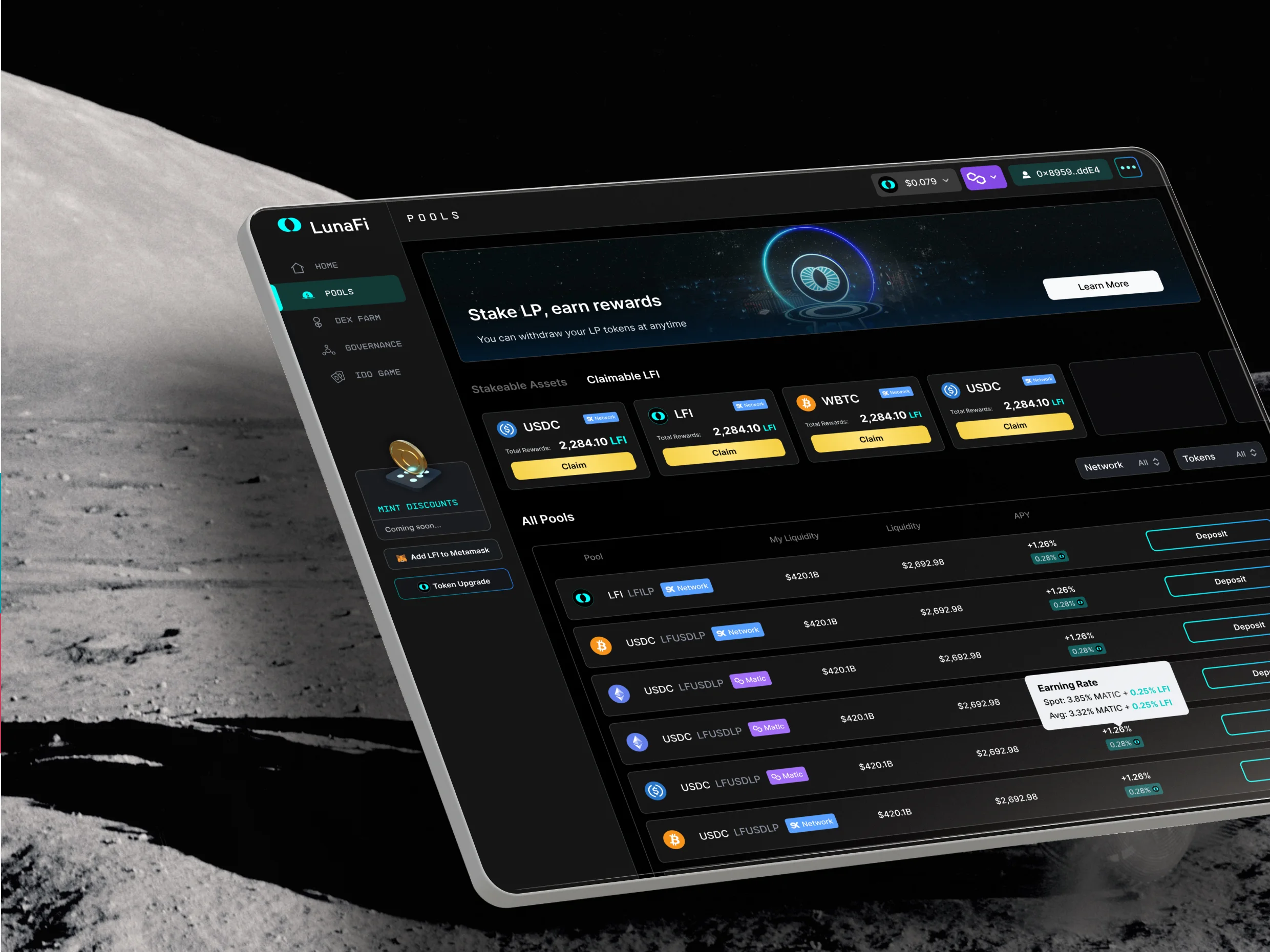 LunaFi logo and platform interface