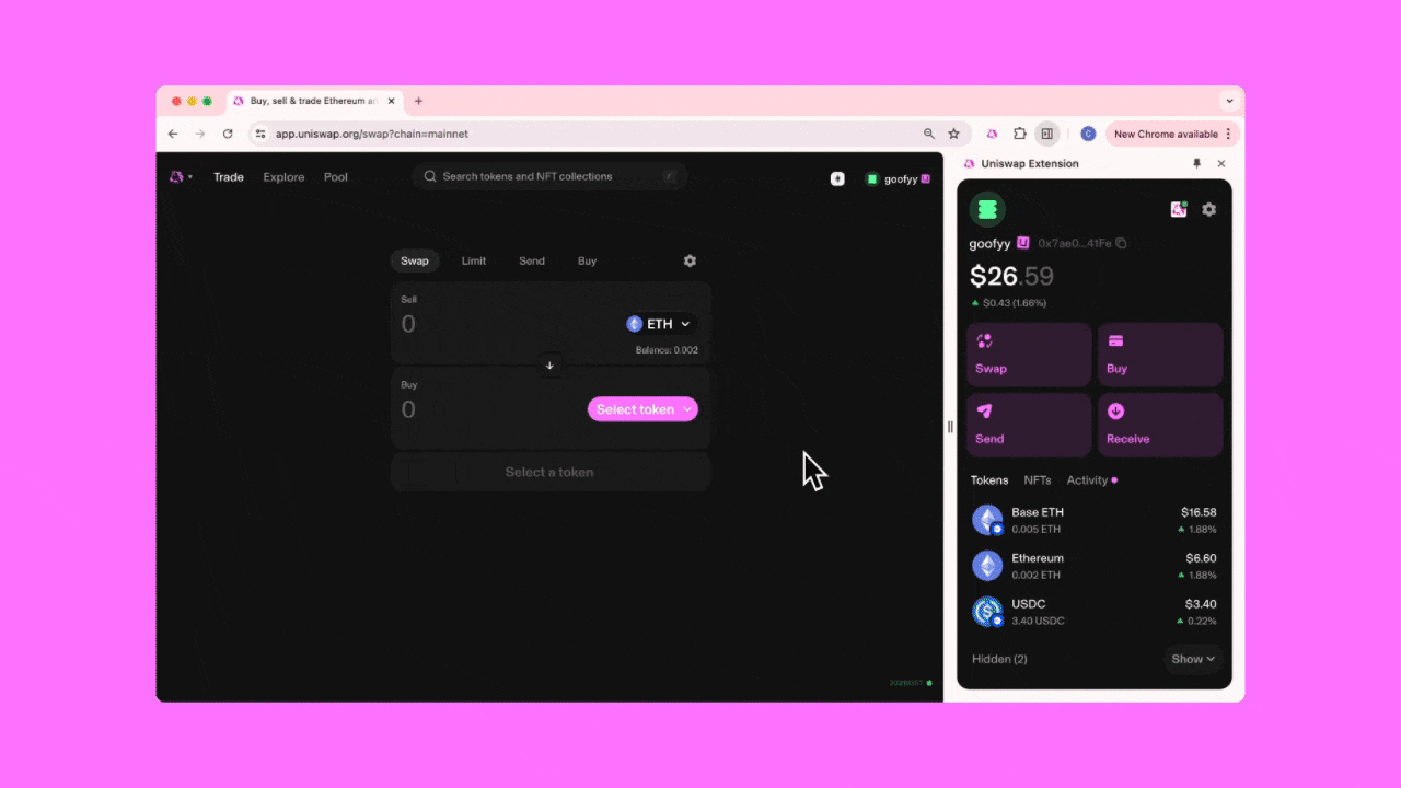 Uniswap Base blockchain interface