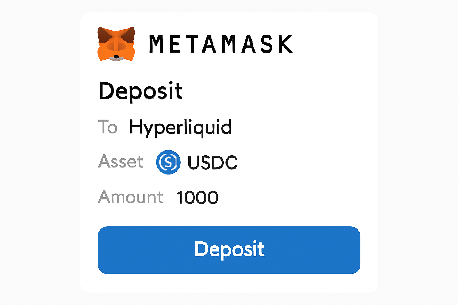 MetaMask Hyperliquid USDC deposit screenshot