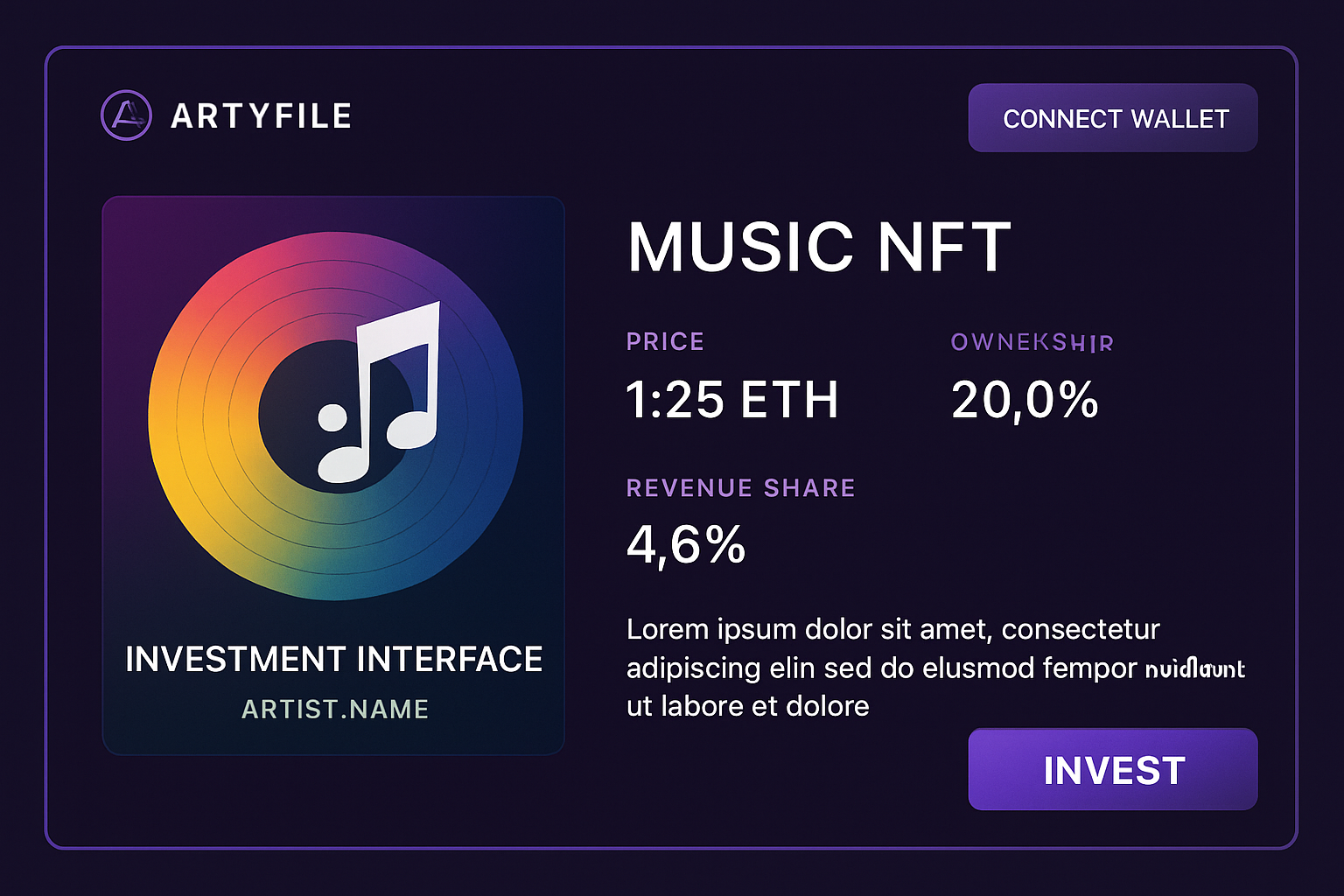 Artyfile music NFT investment interface