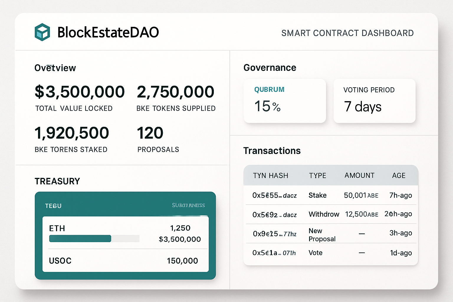 BlockEstateDAO smart contract dashboard