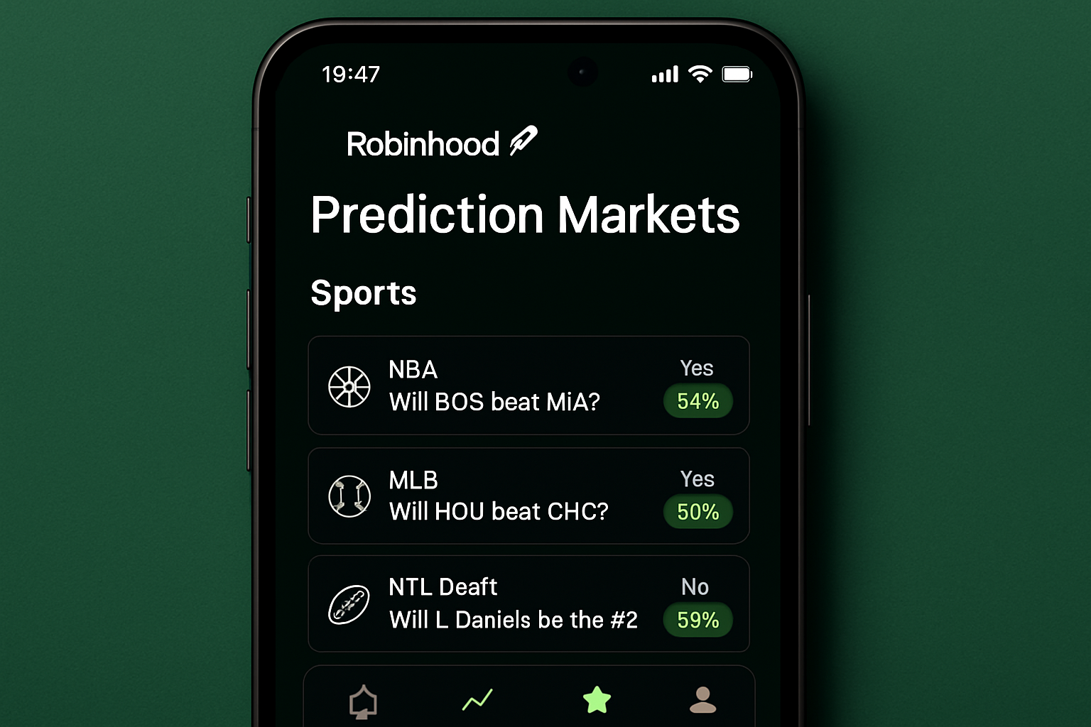 Robinhood prediction markets hub sports betting app
