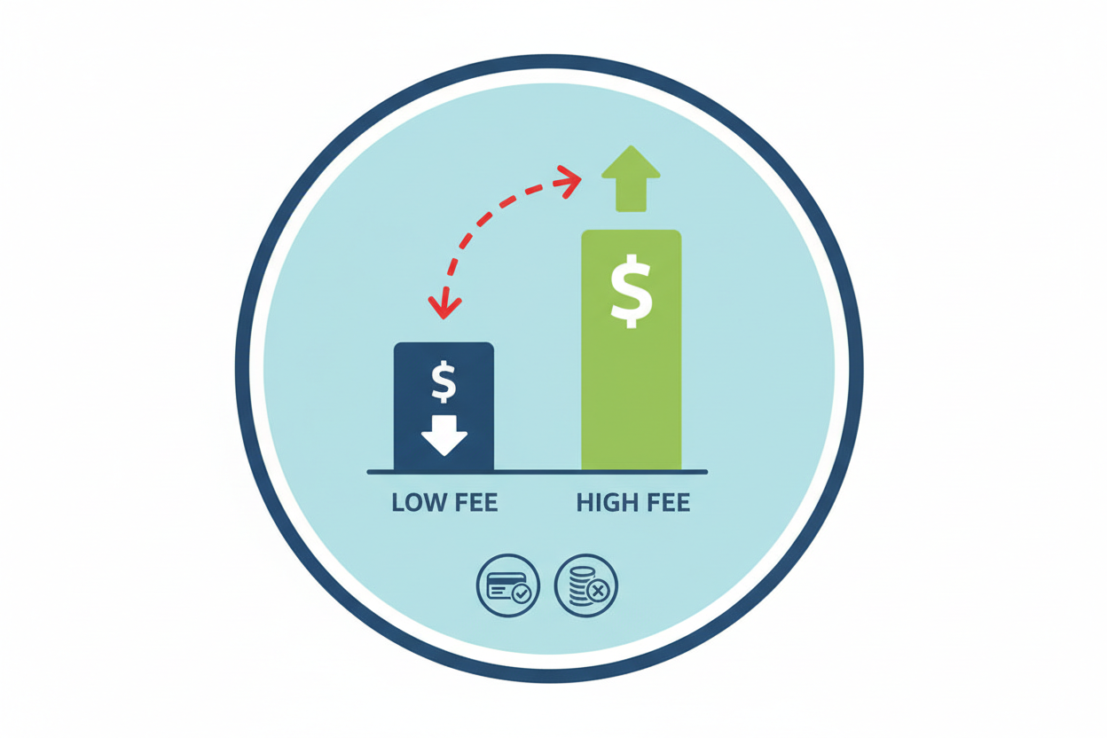 low fee payment comparison chart icon