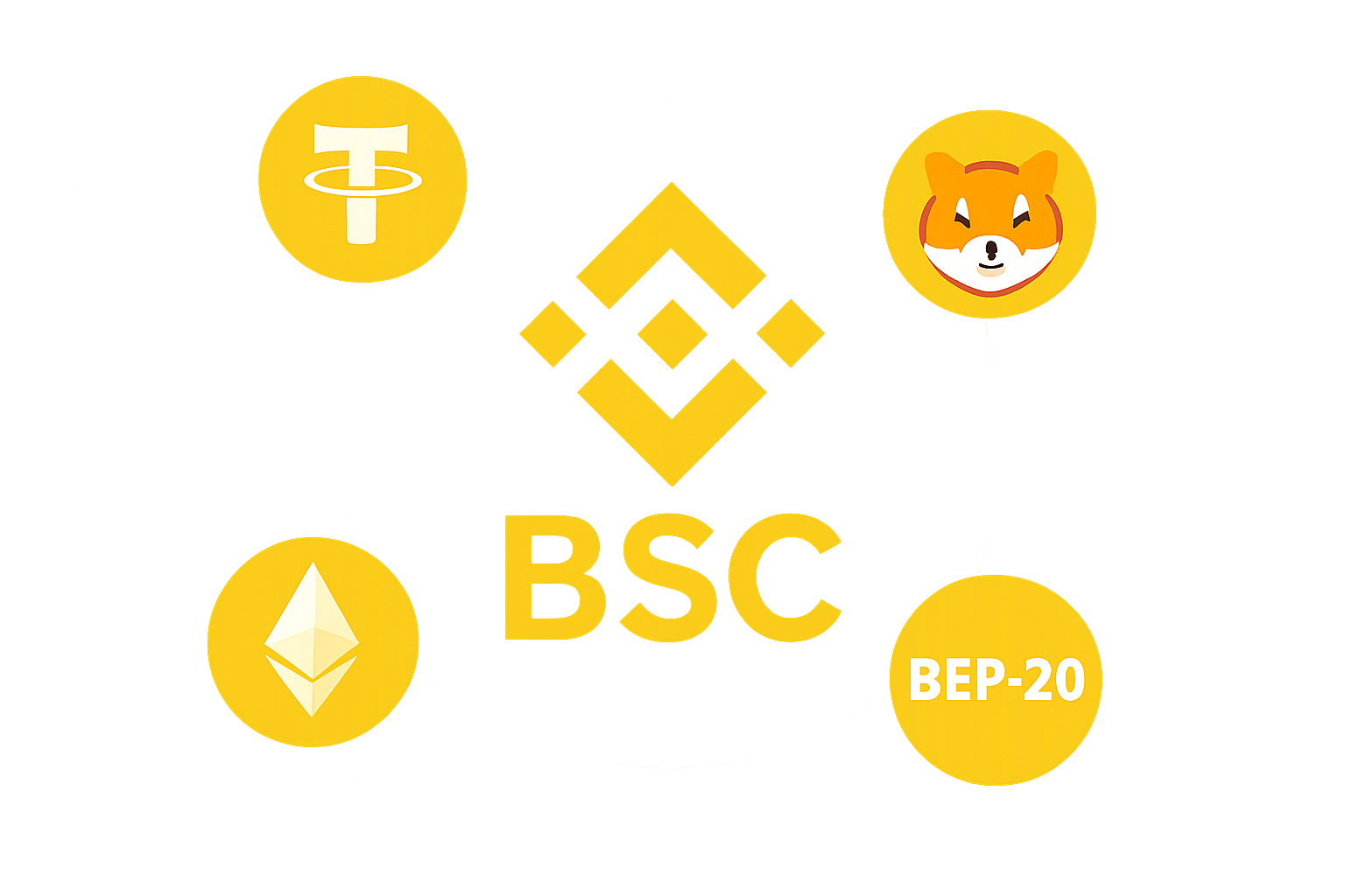 BNB Smart Chain BSC logo with BEP20 tokens
