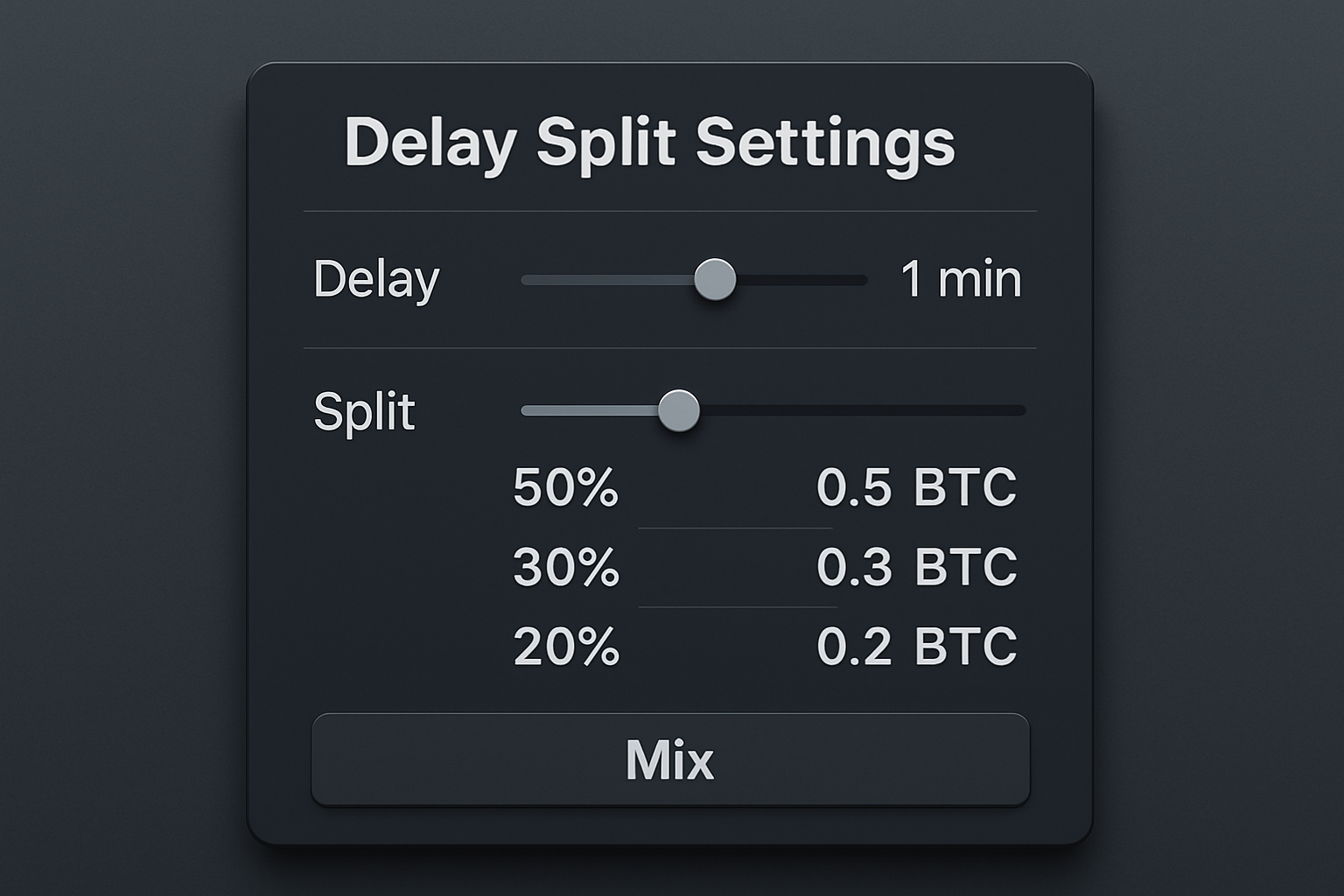 Crypto mixer delay split settings UI