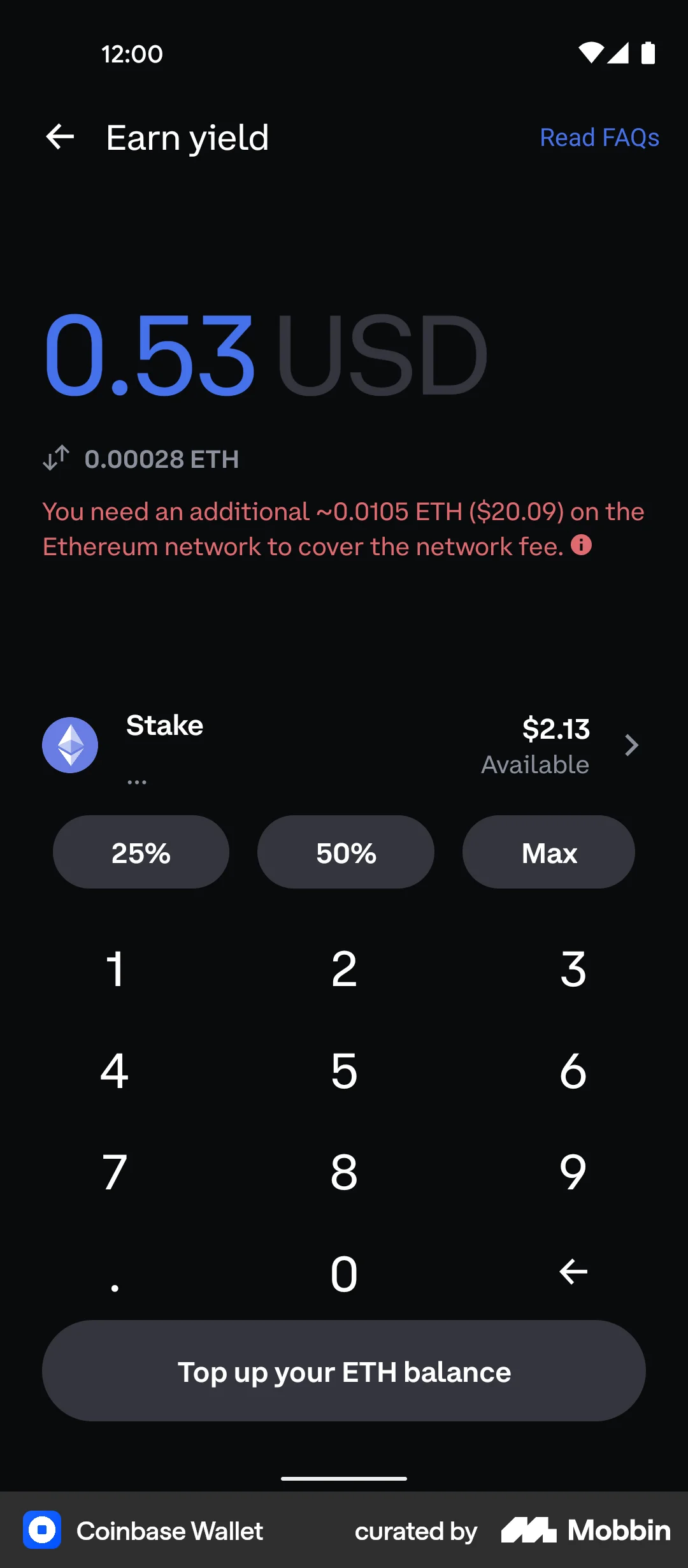 Coinbase app screenshot