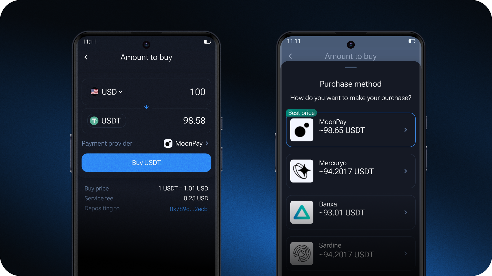 fiat on-ramp feature in DeFi wallet
