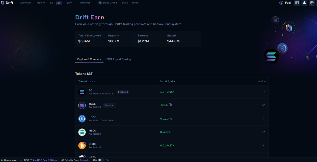 Drift Protocol Solana EURC lending interface
