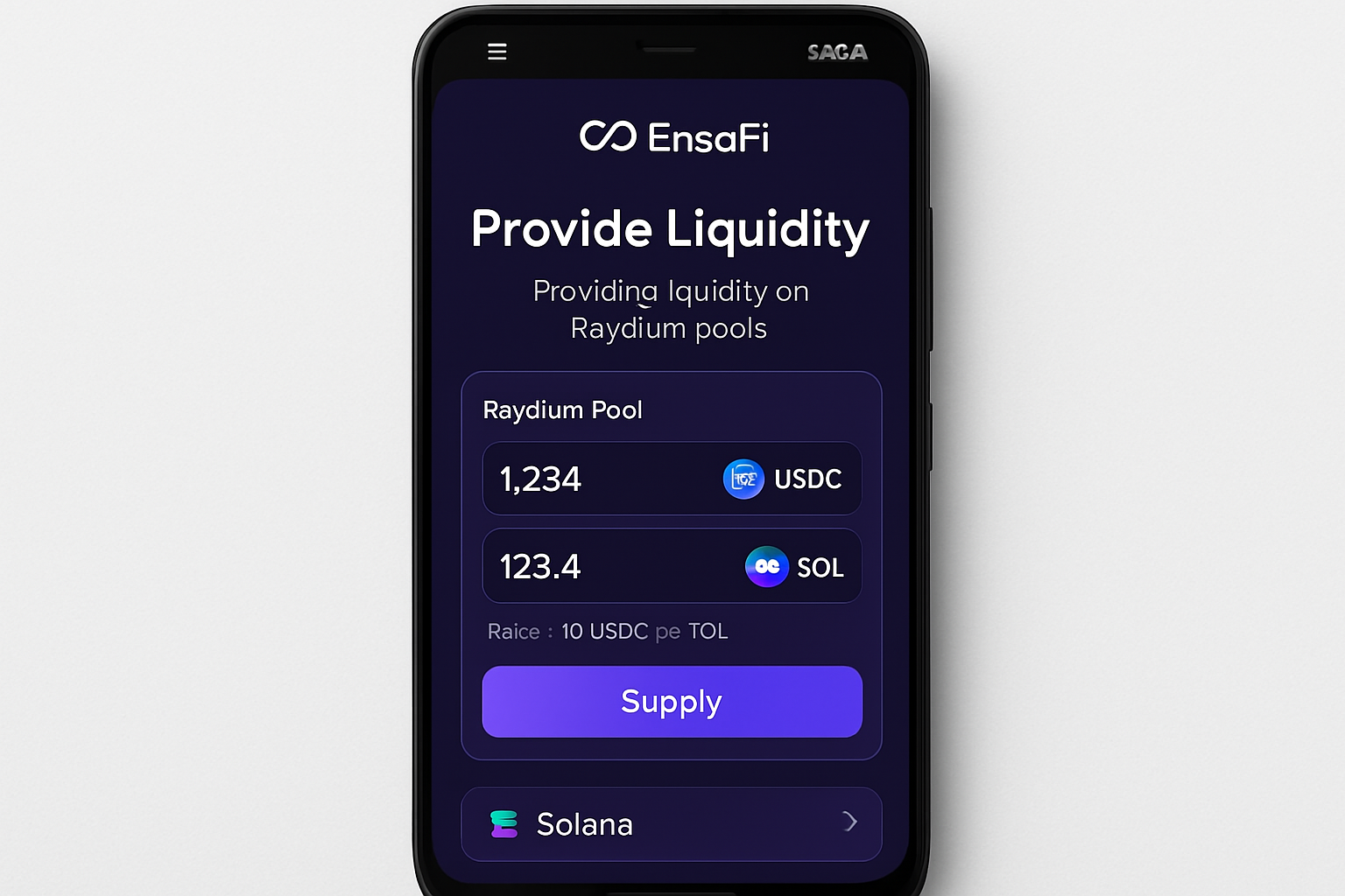 Providing liquidity on EnsoFi with Raydium pools via Solana Saga
