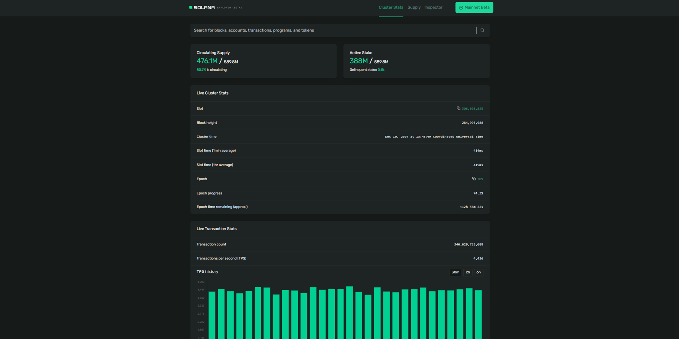 Solana blockchain transaction explorer