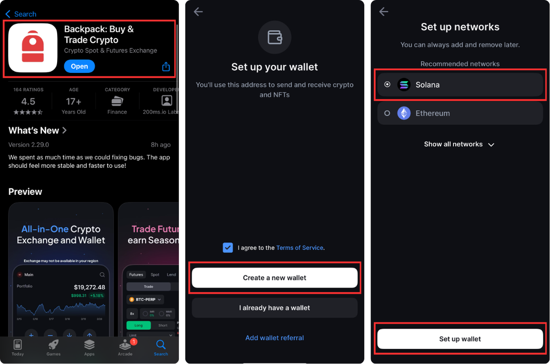 Backpack wallet multi-chain asset management interface