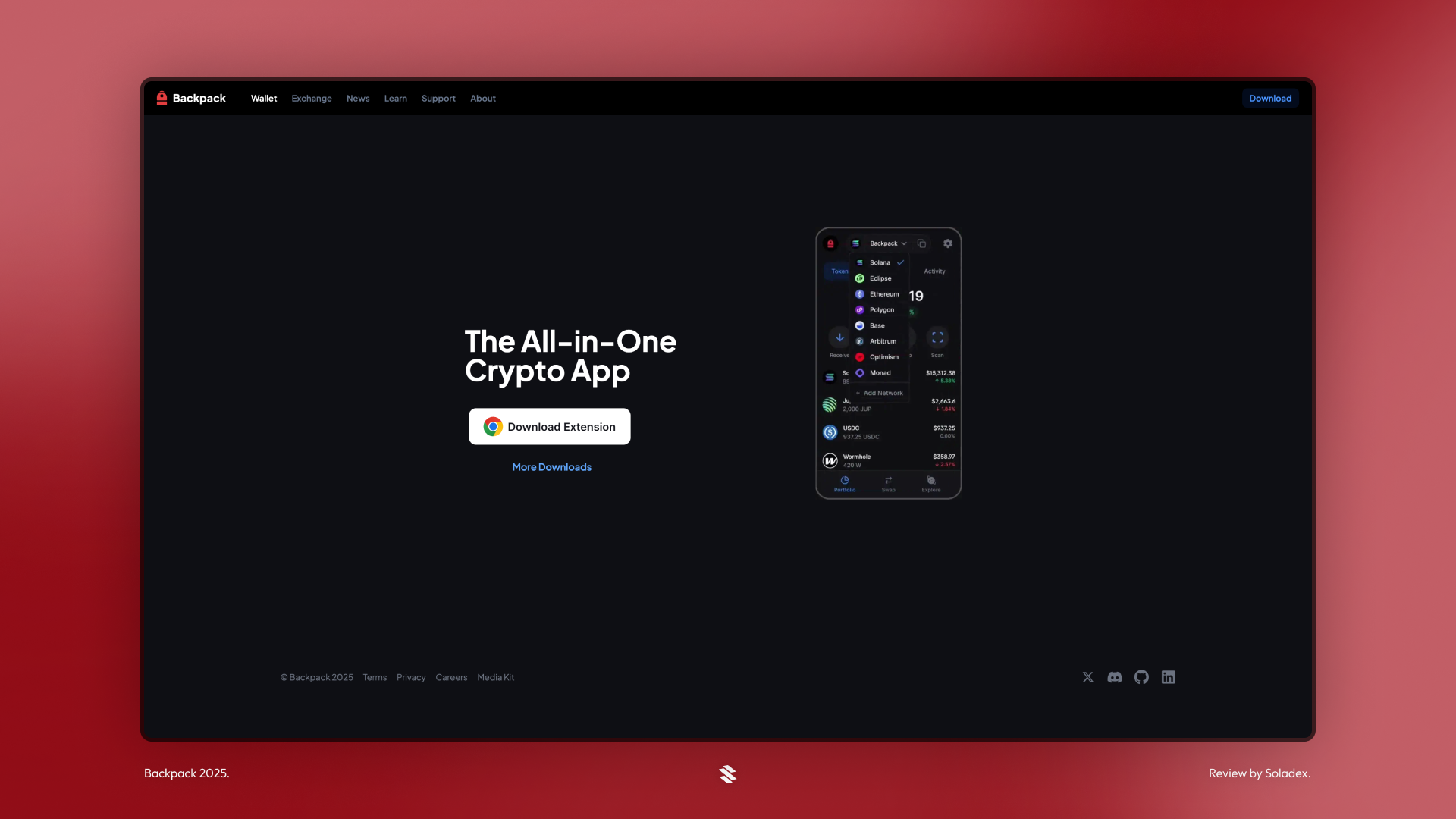 Backpack wallet user interface