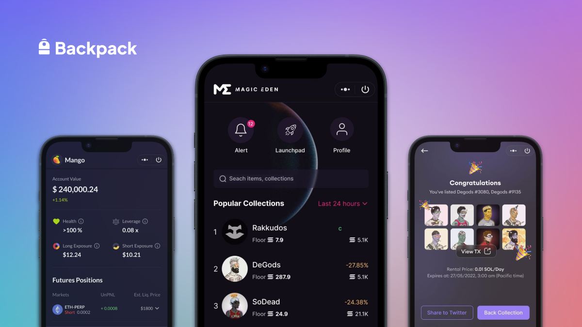 Backpack wallet xNFT gallery interface