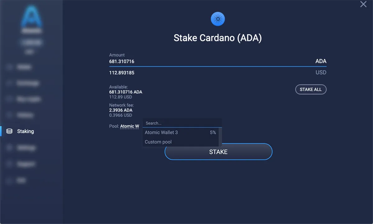 Cardano staking dashboard and ADA logo