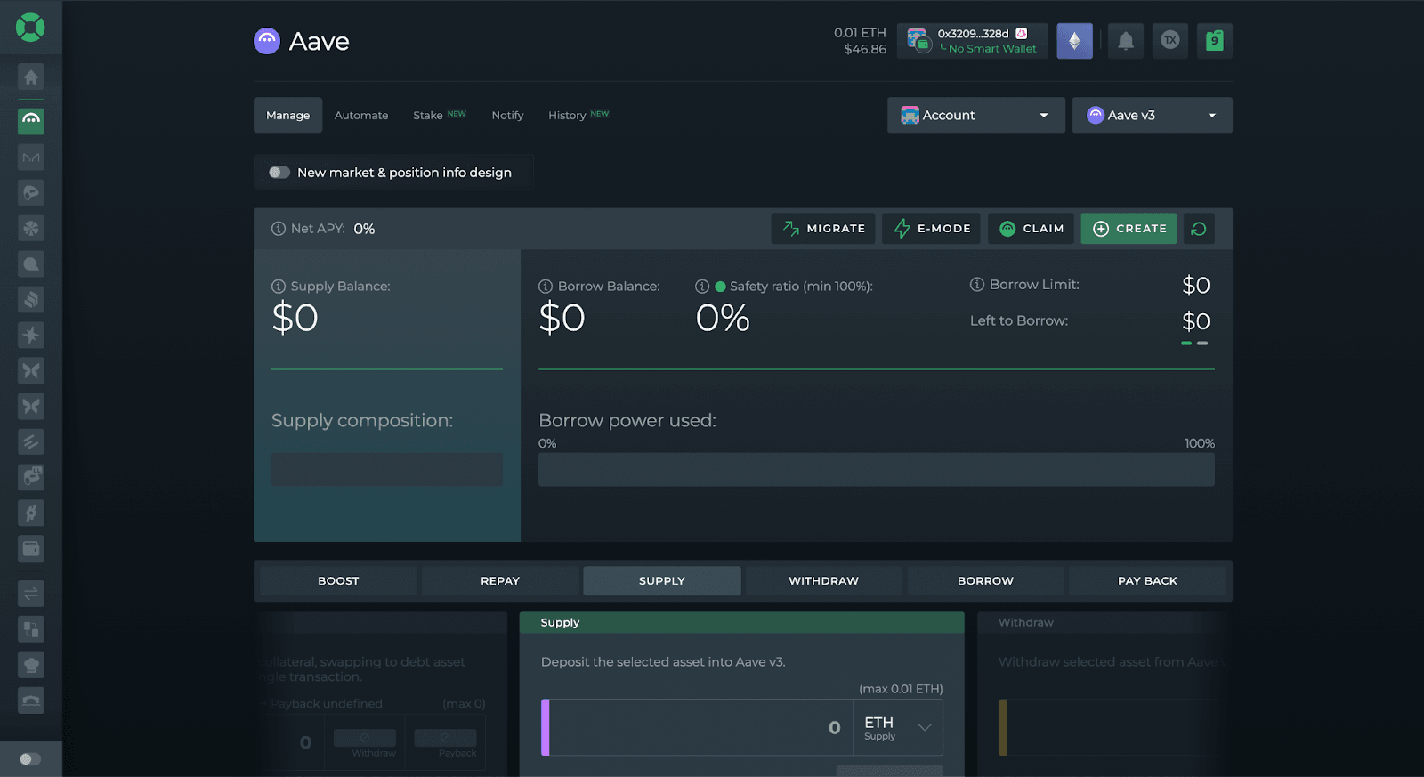 Aave DeFi platform interface