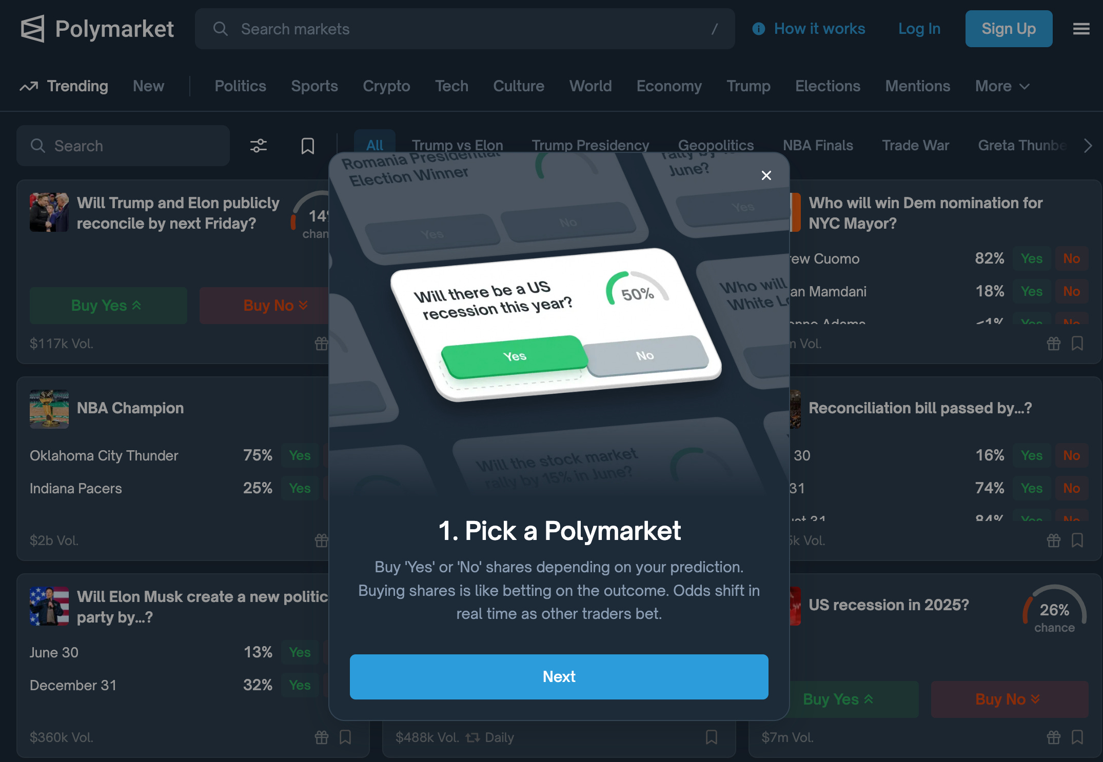 Polymarket sports prediction interface screenshot