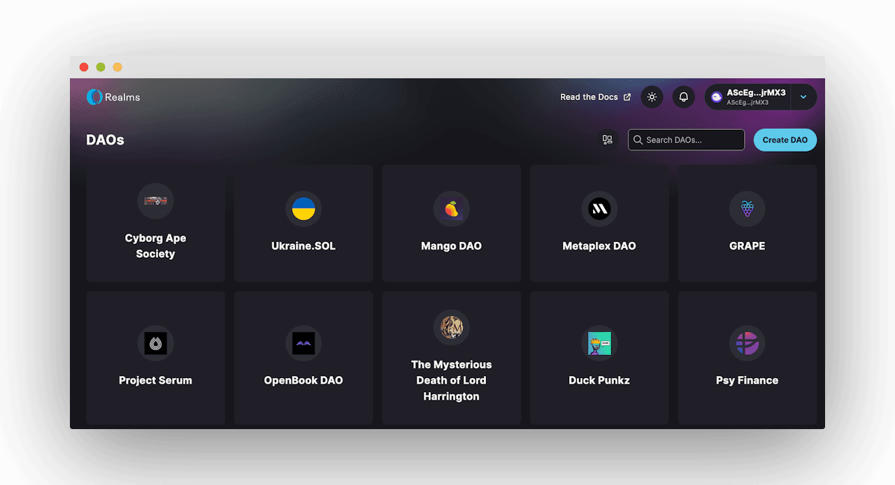 Realms DAO NFT voting interface