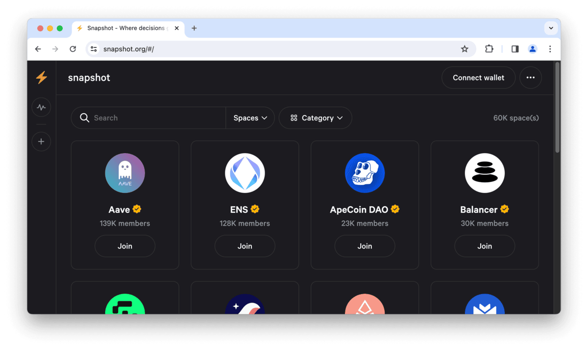 Snapshot DAO NFT voting interface