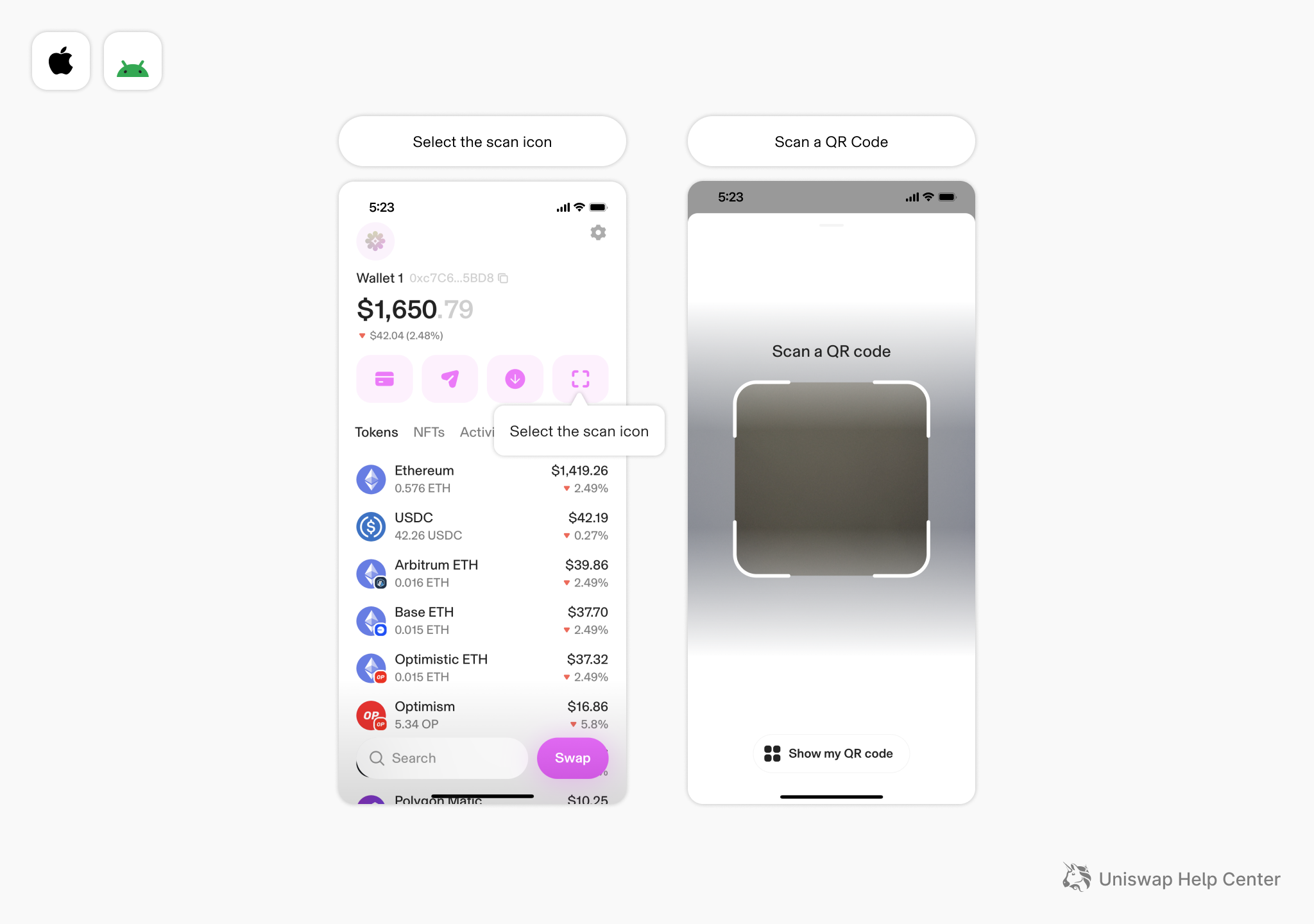 Uniswap Wallet private swaps screenshot