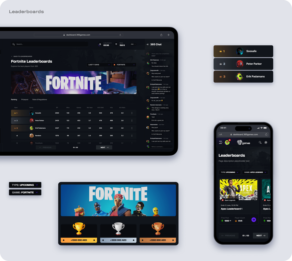 Community Gaming esports tournament platform interface