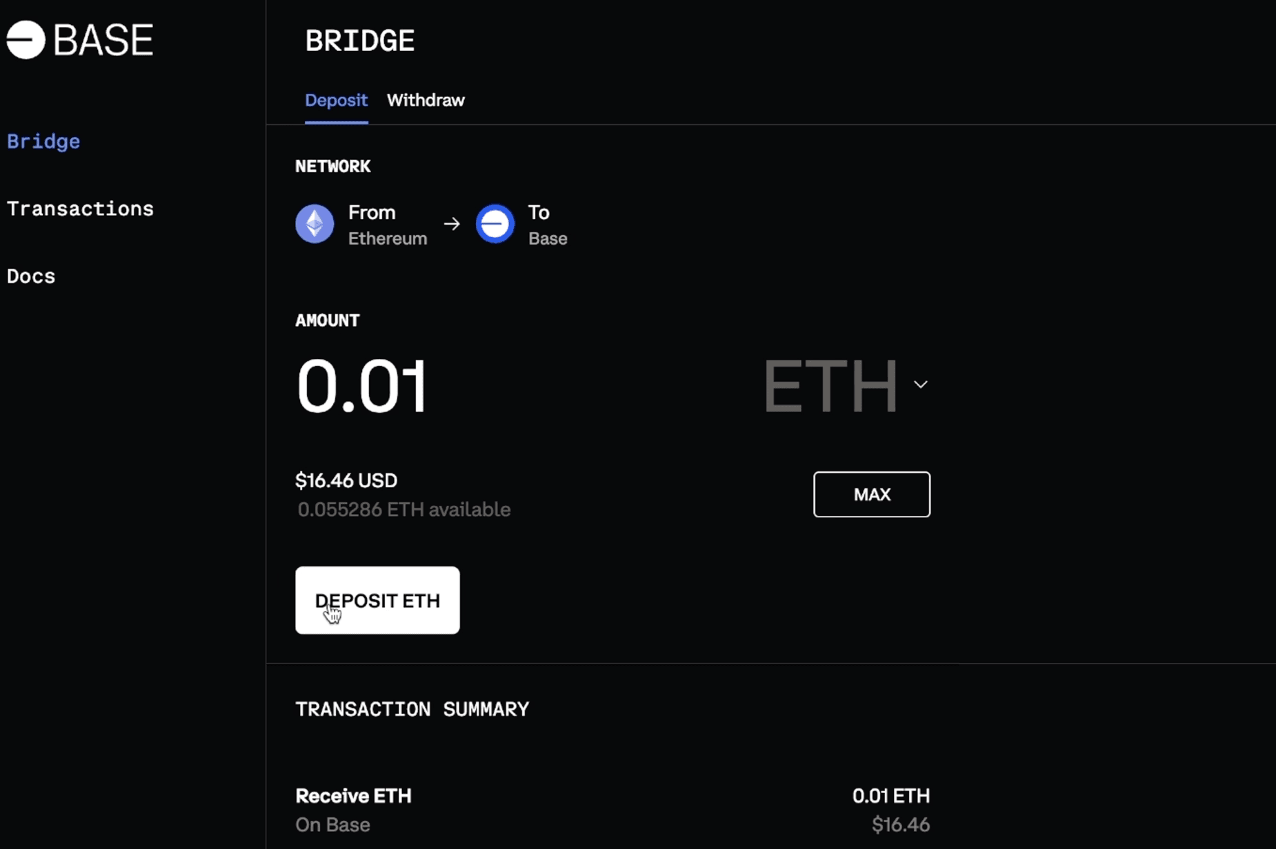 Base Bridge ETH transfer