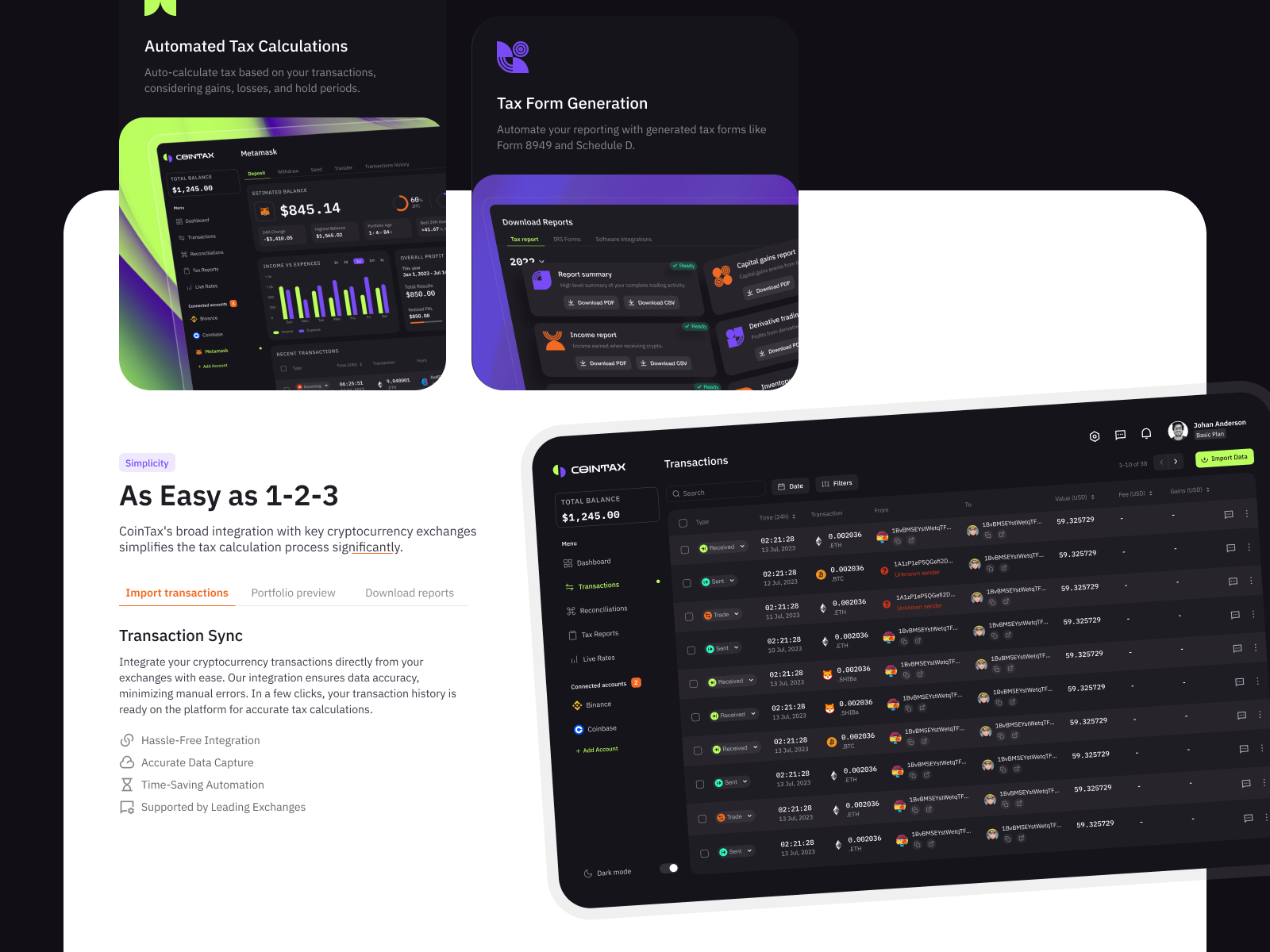 crypto tax reporting dashboard screenshot