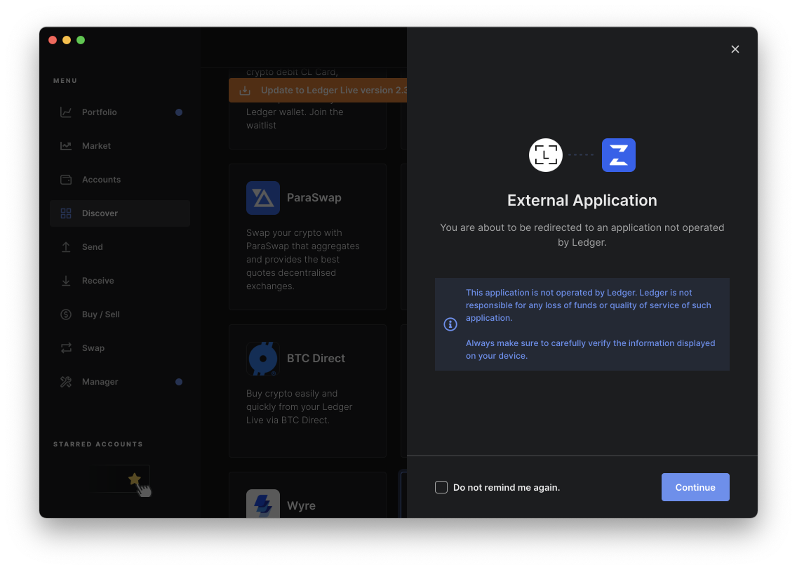 Ledger Live WalletConnect connection