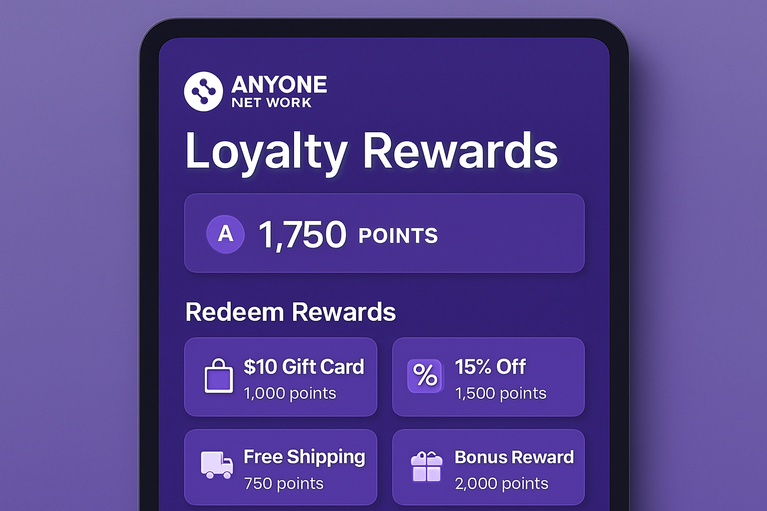Anyone Network loyalty rewards interface