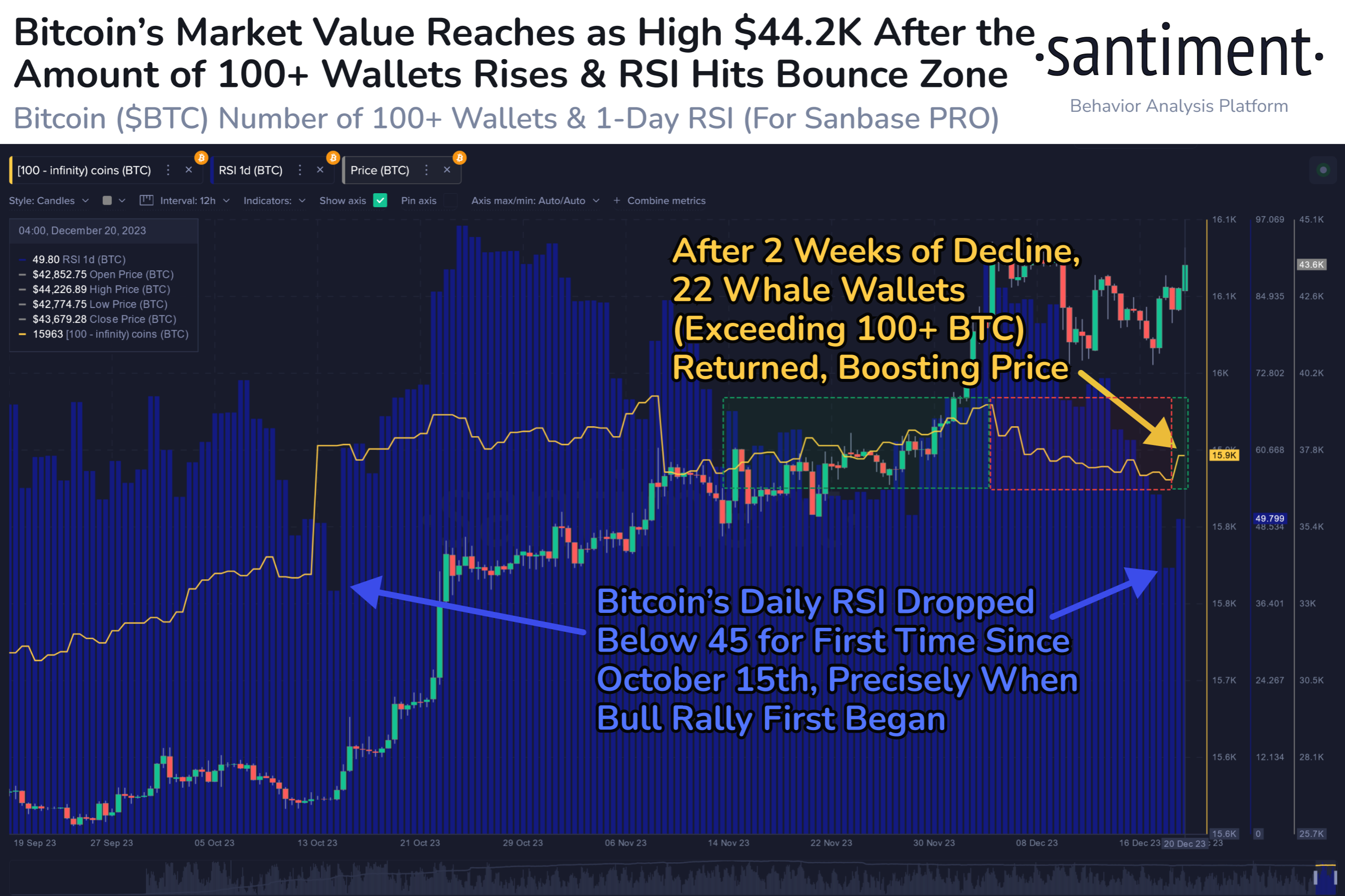 Santiment Bitcoin whale wallets chart