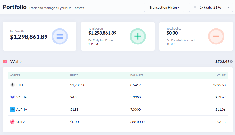 DeBank portfolio tracker screenshot