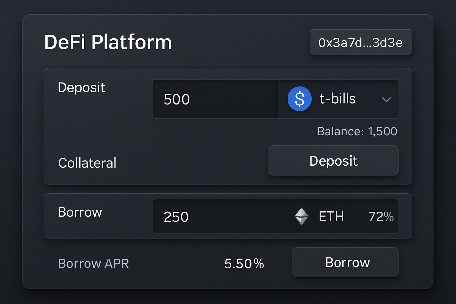 DeFi platform interface with tokenized US Treasury collateral