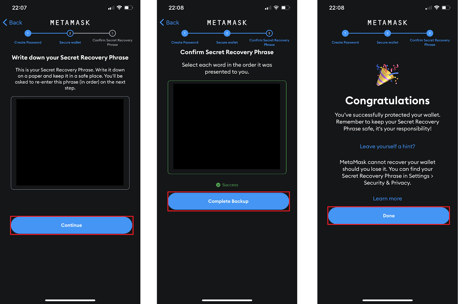 MetaMask wallet security settings