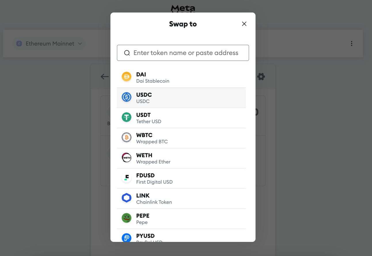 MetaMask Ethereum wallet interface