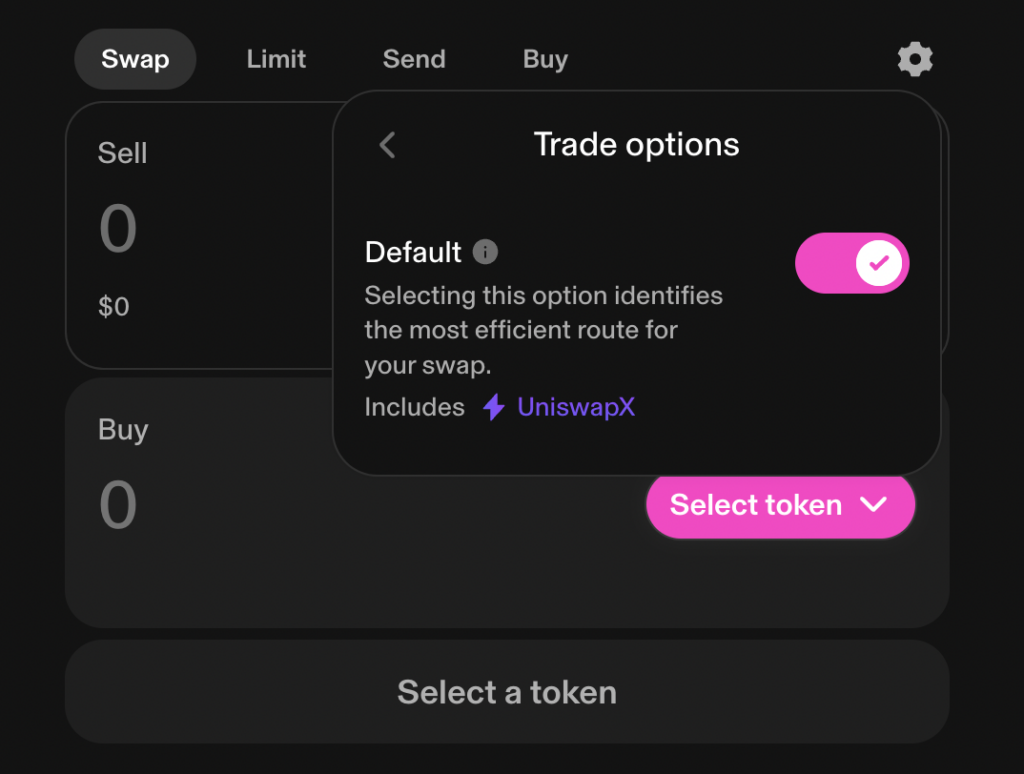 UniswapX cross-chain intent user interface