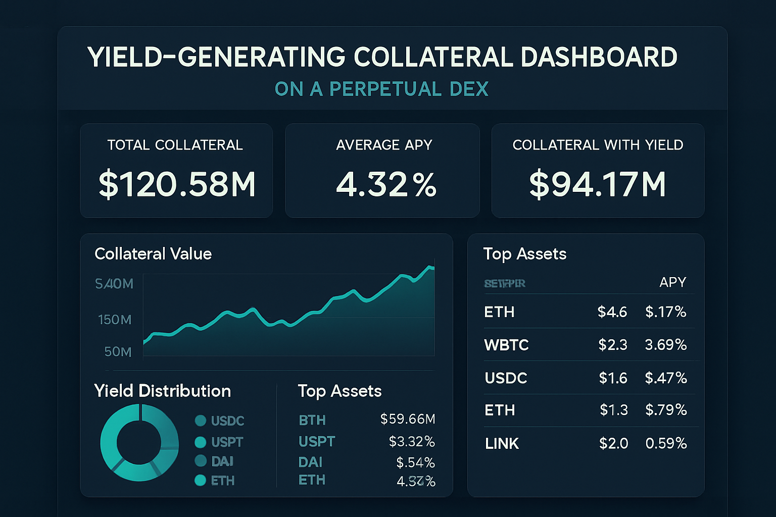 Yield-generating collateral dashboard on a perpetual DEX