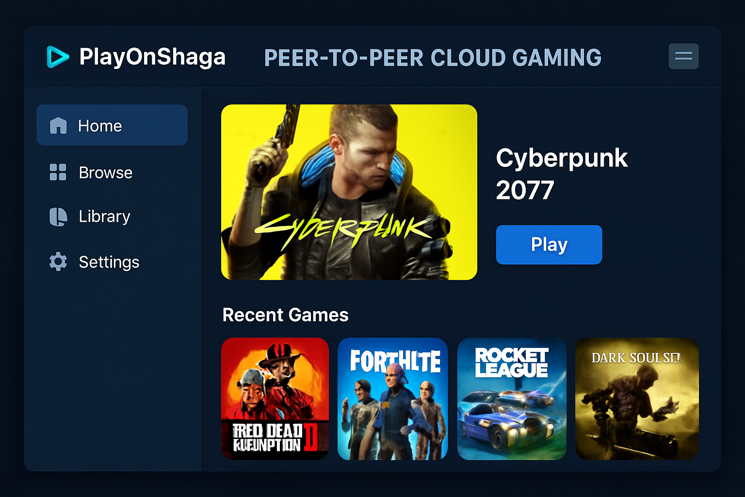 PlayOnShaga peer-to-peer cloud gaming interface
