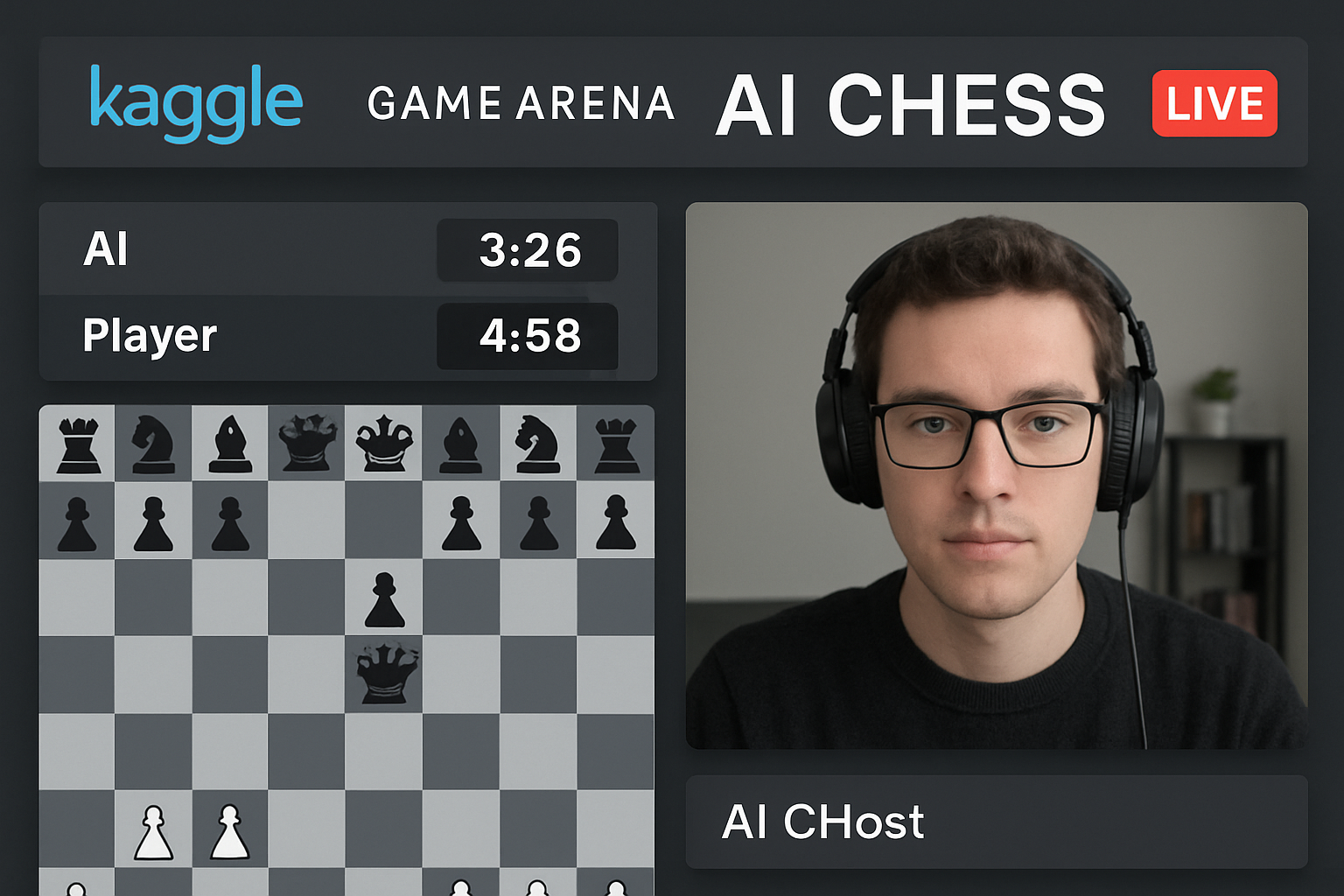 Kaggle Game Arena AI chess livestream interface
