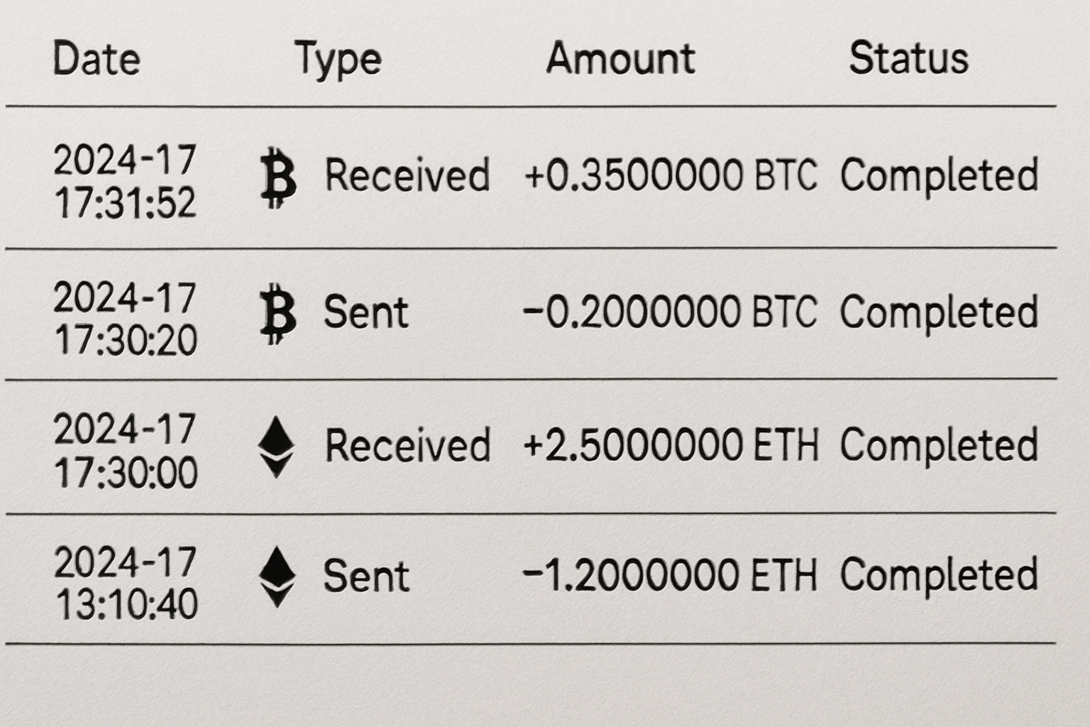 cryptocurrency transaction records