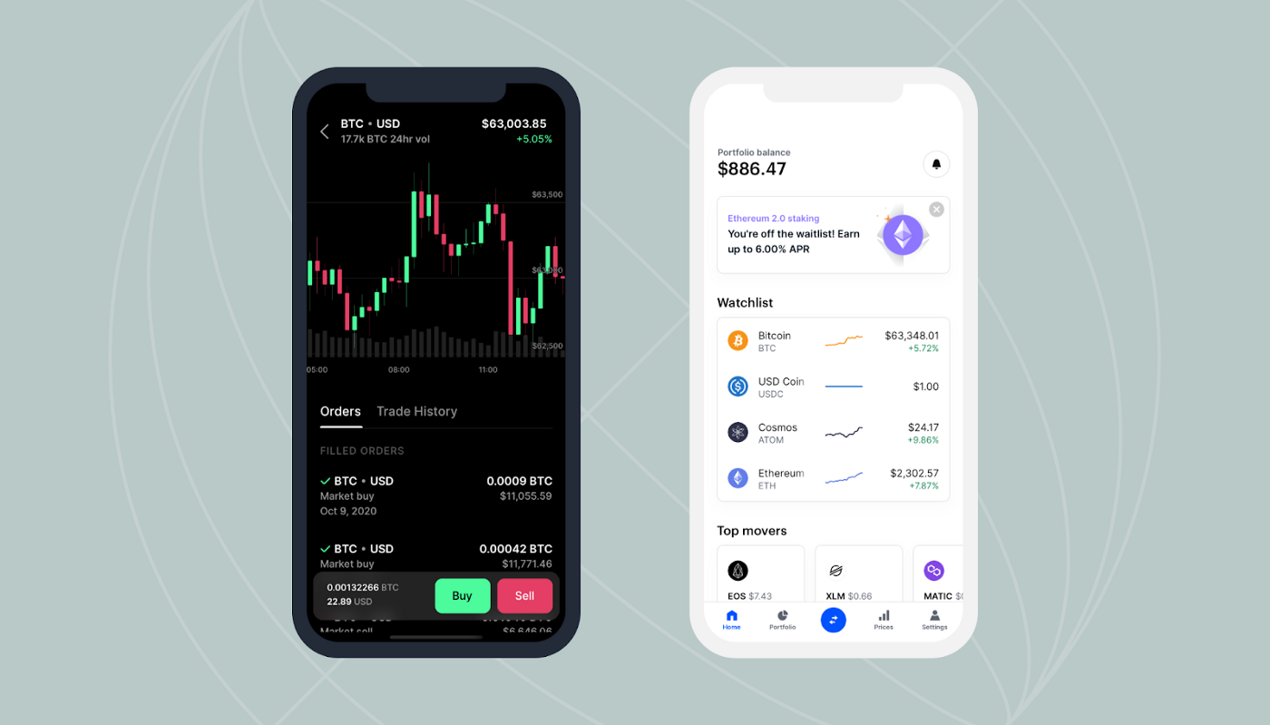 Coinbase crypto exchange app interface