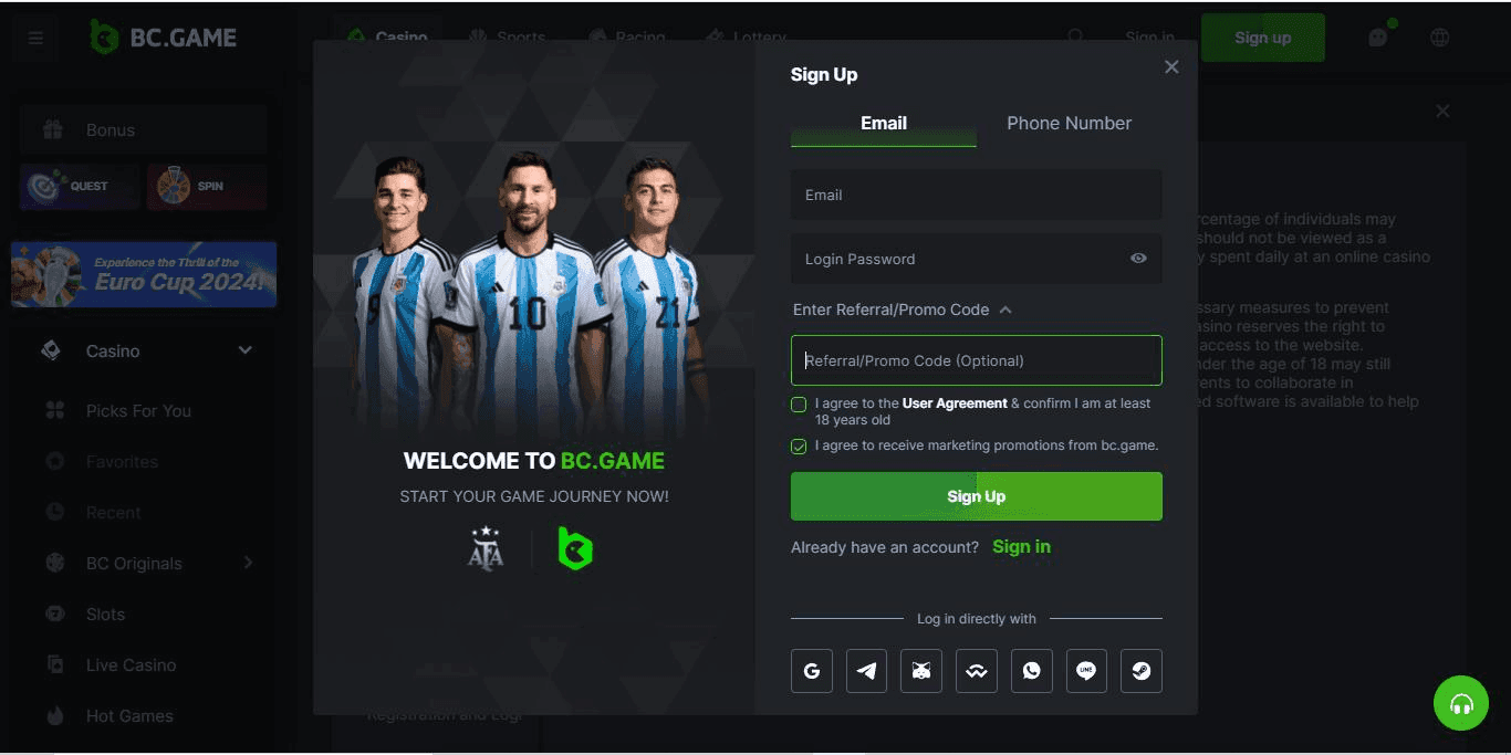 BC.Game esports betting dashboard